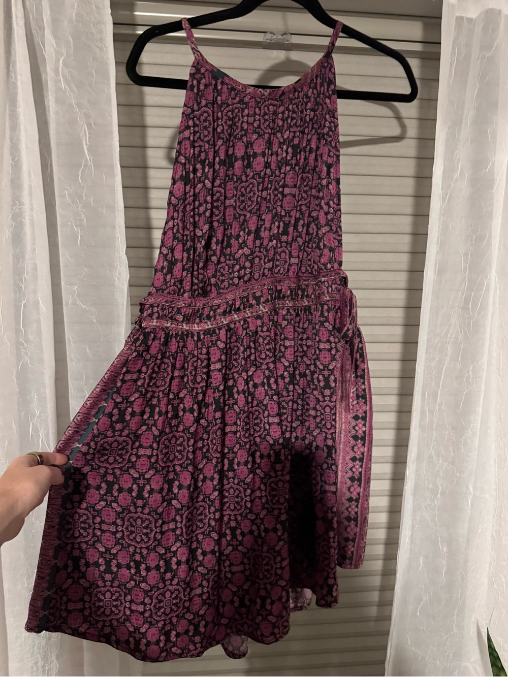 Free People Pink and Black Boho Halter Mini Dress